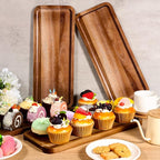 Small Charcuterie Boards Rectangular Long Wooden Platters Acacia Wood Serving Tray 4 Pcs Wooden Tray Kitchen Charcuterie Platter for Food Cookie Dessert Fruit Snack, 14" x 5.5" x 0.6"