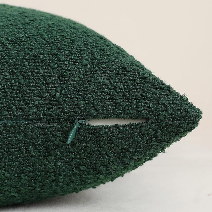 Jeneoo Hunter Green Decorative Square Thick Throw Pillow Covers Fine Textured Boucle Couch Cushion Cases for Livingroom Sofa Decor, Set of 2, 20 x 20 Inch