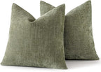 MIULEE Pack of 2 Decorative Throw Pillow Covers Soft Chenille Throw Pillows Solid Textured Cushion Covers for Spring Couch Sofa Bedroom Living Room 20x20 Inch, Sage Geen