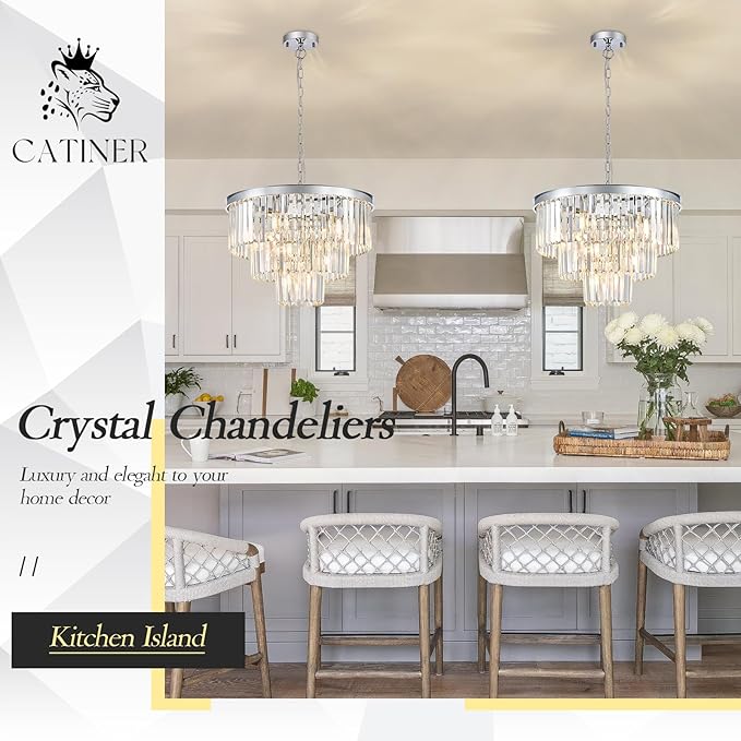 20” Modern Crystal Chandeliers, Chrome Round Chandeliers for Dining Room 3 Tiers 7 Lights Luxury K9 Crystal Ceiling Pendant Light Fixture for Foyer Bedroom Closet
