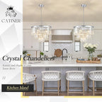20” Modern Crystal Chandeliers, Chrome Round Chandeliers for Dining Room 3 Tiers 7 Lights Luxury K9 Crystal Ceiling Pendant Light Fixture for Foyer Bedroom Closet
