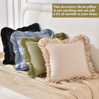 AmHoo Pack of 2 Throw Pillow Covers 100% Cotton Pre Washed Ruffle Decorative Pillowcase Cushion for Couch Sofa Bedroom 18 x 18-Inch Black