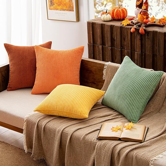 MIULEE Fall Decorative Throw Pillow Covers 18x18 Inch Set of 4, Vibrant Cushion Covers Vintage Retro Home Decor, Mix and Match Color Clash Design for Sofa Couch Bed Living Room Yellow Rust Green