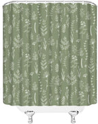 Sage Green Herbs Shower Curtain Boho Floral Retro Botanical Vintage Farmhouse Cute Leaves Plant Flowers Bathroom Curtain Set with Hooks(70" WX70 H)