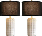23'' Set of 2 Modern Ceramic Table Lamps, Minimalist Bedside Lamp, Rustic Nightstand End Table Lamp for Bedroom, Living Room, Study Room, Office, 2 LED Bulbs Included (Black)