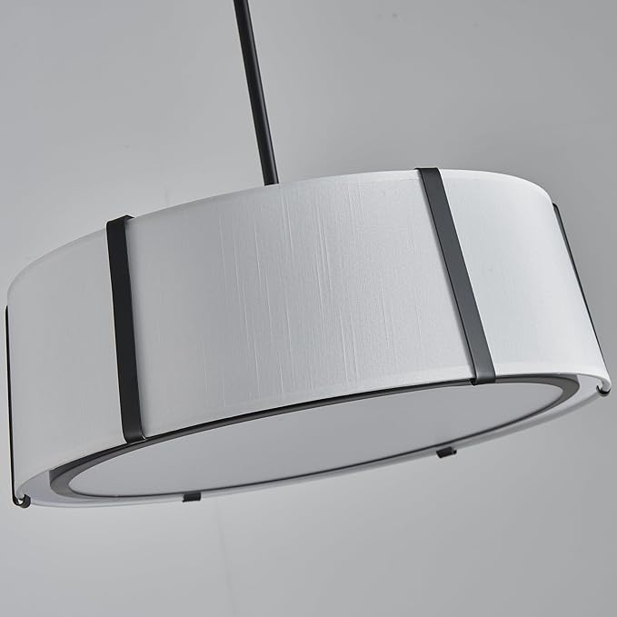 Shrine Lighting Drum Pendant Light, Modern Style, Drum Chandeliers for Dining Room, D18'' x H6'', Adjustable Chains 39'', E12*4 Sockets, White Lampshade & Black Finish