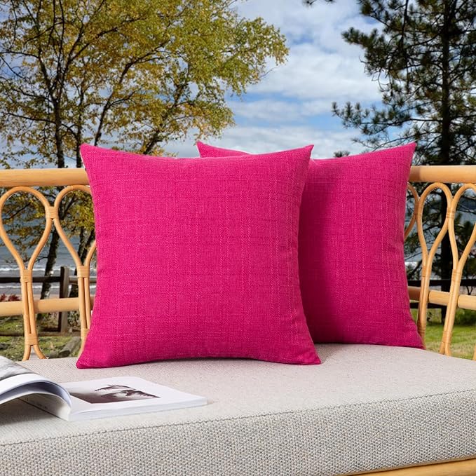Kevin Textile Pack of 2 Outdoor Waterproof Pillow Covers Valentines Day Decorative Throw Pillow Covers Square Checkered Couch Pillow Covers for Patio Tent Bed Sofa Living Room 20x20 Inch Hot Pink