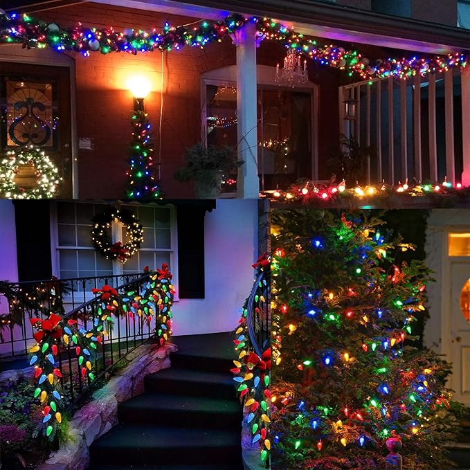 2-Pack 66FT 100LED Extendable C9 Christmas Lights Outdoor/Indoor, Waterproof Christmas String Lights Plug in, Green Wire Fairy Lights for Xmas Tree Garden Patio Wedding Party Decoration (Multicolor)