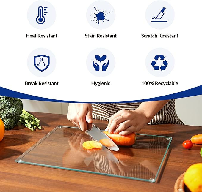Glass Cutting Board 20”x16”: Tempered Glass Kitchen Counter Protector - Durable- Scratch-Resistant, Heat-Proof - Clear Design