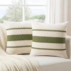 Fancy Homi Set of 2 Boho Moss Green Decorative Throw Pillow Cover 16x16 Inch for Couch Bed Sofa, Aesthetic Modern Organic Farmhouse Home Decor, Soft Cotton Cute Accent Macrame Woven Cushion Case
