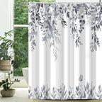 Eucalyptus Shower Curtain, Blue Grey Watercolor Leaves with Floral Botanical Bathroom Decor, Waterproof Fabric Bath Curtain Set with Hooks, 72x78 Inches