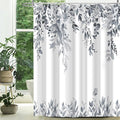 Eucalyptus Shower Curtain, Blue Grey Watercolor Leaves with Floral Botanical Bathroom Decor, Waterproof Fabric Bath Curtain Set with Hooks, 72x84 Inches