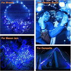 QITONG Blue Solar Fairy Lights, 4 Pack Each 33ft 100 LED String Lights Outdoor Waterproof, 8 Modes Silver Wire Twinkle Mini Lights