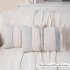 Boho Lumbar Pillow Covers Set of 2-12x20 Inch Decorative Farmhouse Striped Coastal Accent Textured Long Boho Throw Pillows for Couch, Neutral Rectangle Pillowcases for Bed, Home Decor, Grey