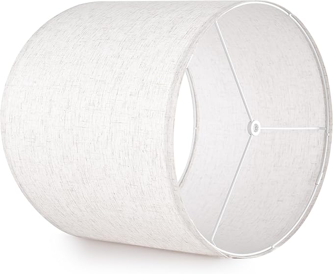Oatmeal linen Textured Lamp Shades Set of 2 Large Drum Lamp Shade 16``Top x 16``Bottom x 12``High(Spider) Farmhouse Lampshade for Table Lamp & Bedside Lamp - Replacement Lampshade