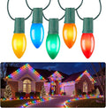 Brightown C9 LED Christmas Lights Outdoor, 150 FT 150 Multi-Colored Connectable C9 String Lights for Christmas Tree Patio Roofline Garden Backyard Holiday Party Indoor Outdoor Decoration, Green Wire
