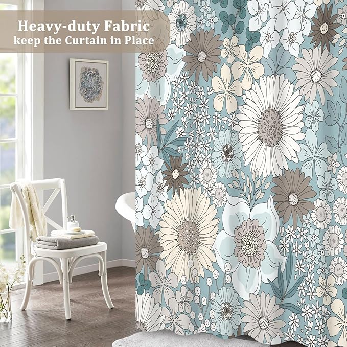 Floral Shower Curtain Rustic Various Floral Plant Curtain for Bathroom Tropical Botanical Farmhouse Waterproof Decor Shower Curtain with Hooks 72x78Inch