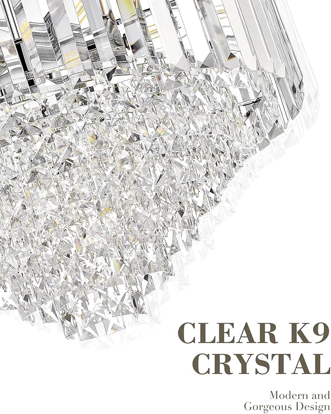 20'' Modern Chandelier,7-Tier Crystal Chandeliers, Pendant Lights Kitchen Island for Dining Room Living Room Bedroom Entryway, CC4215-7W-PC