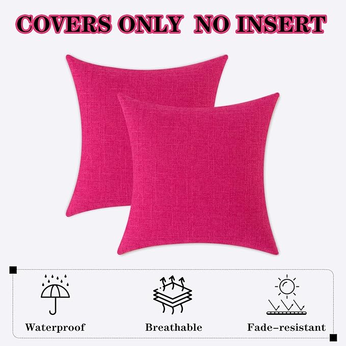 Kevin Textile Pack of 2 Outdoor Waterproof Pillow Covers Valentines Day Decorative Throw Pillow Covers Square Checkered Couch Pillow Covers for Patio Tent Bed Sofa Living Room 20x20 Inch Hot Pink