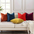 decorUhome Chenille Red Throw Pillow Covers 12x20 Inch Set of 2, Decorative Soft Couch Pillow Covers Solid Dyed Accent Velvet Farmhouse Neutral Rectangle Christmas Pillow Cases for Sofa Living Room