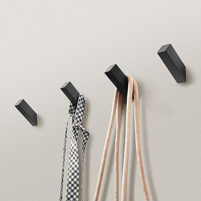 NINETREX Black Towel Hooks Matte Black Robe Hook, Modern Towel Hooks SUS 304 Stainless Steel Heavy Duty Wall Hooks Waterproof for Bathroom Bedroom Entryway Coat mudroom Garage, Wall Mounted 6 Pack