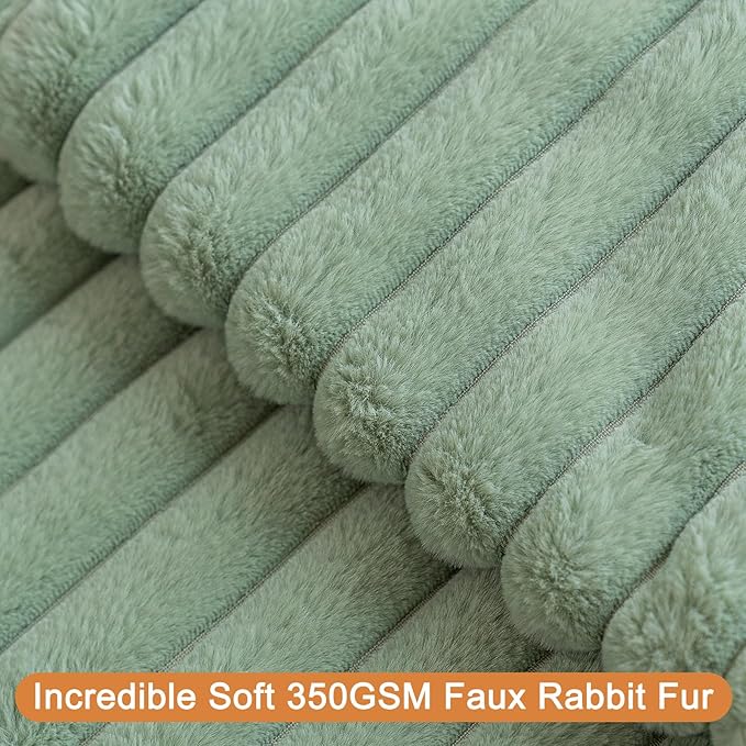 Double-Sided Faux Fur Plush Throw Pillow Covers 18x18 Set of 2 Fuzzy Striped Soft Cozy Pillowcase Luxury Decorative Pillows Christmas Square Cushion Covers for Couch Sofa Bed,Sage Green