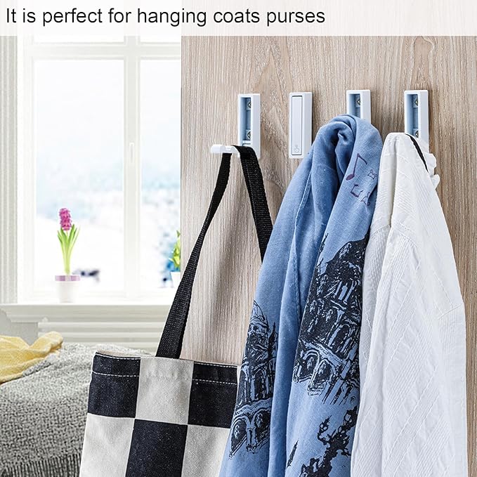 Foldable Coat Hooks 2 Pack,Heavy Duty Wall Hooks for Hanging Coats Towels Backpacks Bags White Towel Hooks for a Functional Home (White, 2)