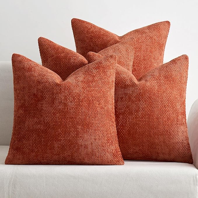MIULEE Fall Pack of 4 Couch Throw Pillow Covers 16x16 Inch Burnt Orange Soft Decorative Chenille Pillow Covers Farmhouse Accent Cushion Covers for Boho Home Decor Sofa Bedroom Living Room