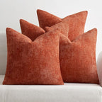 MIULEE Fall Pack of 4 Couch Throw Pillow Covers 18x18 Inch Burnt Orange Soft Decorative Chenille Pillow Covers Farmhouse Accent Cushion Covers for Boho Home Decor Sofa Bedroom Living Room