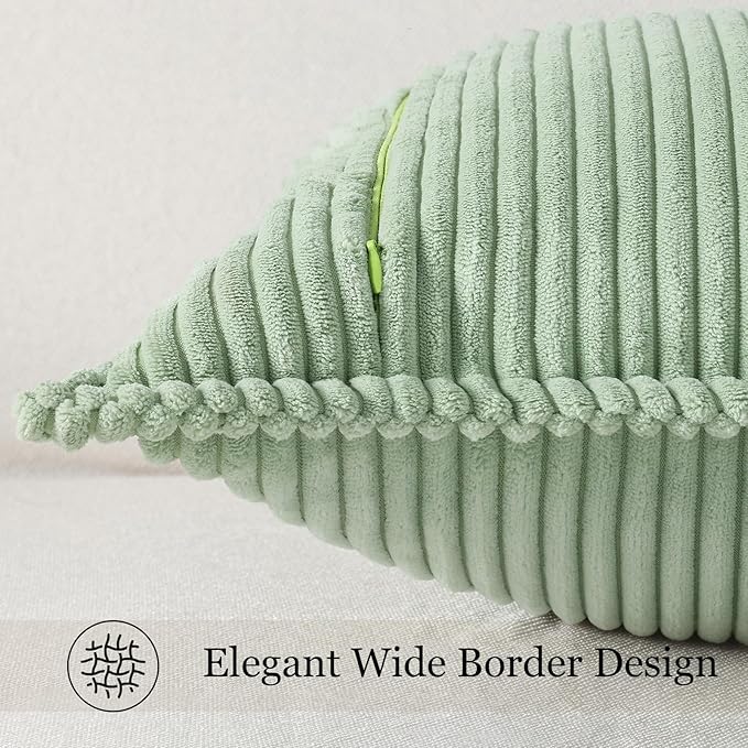 Mecatny Corduroy Throw Pillow Covers 26x26 Set of 2, Neutral Decorative Soft Boho Couch Pillow Covers with Broadside for Sofa Living Room, Sage Green