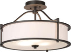 XiNBEi Lighting Semi Flush Mount Ceiling Light 18 Inch 3 Light Close to Ceiling Light with Fabric Shade and Frost Glass Diffuser in Dark Bronze Drum Semi Flush Light XB-SF1199-DB