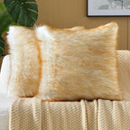 FUTEI Brown White Decorative Throw Pillow Covers 24x24 Inch Set of 2,Soft Fluffy Faux Fox Fur Textured European Cushion Case,Modern Home Decor for Couch Living Room