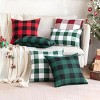 MIULEE Pack of 2 Christmas Buffalo Check Plaids Porch Throw Pillow Covers Classic Retro Farmhouse Cushion Case Soft Square Pillowcases for Home Decor Sofa Bedroom Couch 20 x 20 Inch Green and Black
