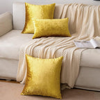 EMEMA Fall Bright Gold Velvet Throw Pillow Covers 20x20 Inch Set of 2 Decorative Square Pillowcase Soft Solid Cushion Case for Couch Sofa Bed Bedroom Livingroom