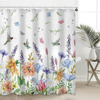 Hummingbird Floral Shower Curtains for Bathroom, Spring Summer Bathroom Decor Flower Shower Curtain Set - 72x72 Inch Waterproof Fabric Shower Curtain with Hooks Bathtub Curtain