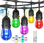 GANA Outdoor String Lights, Patio Lights 75FT Music Flash RGBW Colourful, Safe 12V Low Voltage LED Shatterproof Bulbs Connectable, Heavy Duty Wire IP65 Waterproof Level for Courtyards Cafe Bistro