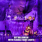 JMEXSUSS 2 Pack Halloween Fairy Lights Battery Operated, Total 200 LED 66ft Purple Christmas Lights with Remoter, 8 Modes Twinkle String Lights Light for Halloween Tree Indoor Outdoor Decorations