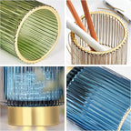 DASITON Makeup Brush holder Organizer,Crystal Cosmetic Makeup Brush Glass Brushes Storage Holder, Vintage Make Up Brush Cup Pen Pencil Holder striped vase(Coffee L)