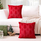 OTOSTAR Set of 2 Xmas Soft Plush Short Wool Velvet Decorative Throw Pillow Covers Square Luxury Style Cushion Case Pillow Shell for Sofa Bedroom Tree and Snowflake Red, 20x20 Inch
