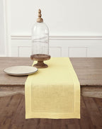 Solino Home Linen Yellow Table Runner 132 Inches Long - 100% Pure Linen Extra Long Table Runner 14 x 132 Inch - Classic Hemstitch
