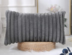 PANOD Faux Fur Decorative Lumbar Throw Pillow Covers 16 x 24,Plush Long Boho Lumbar Pillow Covers Pillow Case Cushion Case for Bed Sofa Farmhouse Livingroom,Grey