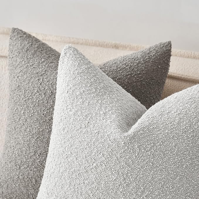 MIULEE Textured Boucle Throw Pillow Cover Light Grey Accent Solid Eruo Sham Pillow Case Decorative Soft Pack of 1 Couch Cushion Chair Sofa Bedroom Livingroom Home Decor,24x24 Inch
