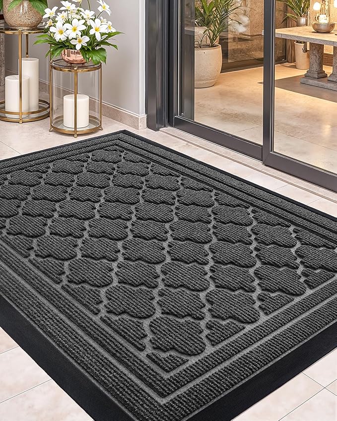 Color&Geometry Large Front Door Mat Outside Entrance, Heavy Duty Non Slip Low Profile Doormat for Entryway, Trap Dirt and Moisture Welcome Mats All-Weather, Easy Clean, Patio, Garage, 48"x72" Grey