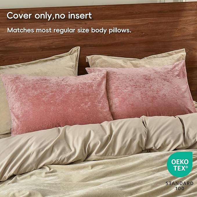 PHF Truly Velvet Pillowcases Standard Size, No Insert, 2 Pack Ultra Soft Breathable Pillow Shams Covers with Envelope Closure, 20" X 26" Luxury Cozy Warm Fuzzy Flannel Pillow Cases, Pink