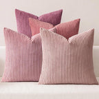 MIULEE Pack of 4 Purple Pink Corduroy Decorative Throw Pillow Covers 18x18 Inch Soft Boho Striped Pillow Covers Modern Farmhouse Home Decor for Winter Sofa Living Room Couch Bed