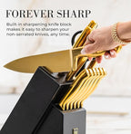 Styled Settings 14-Piece Knife Set with Block & Built-In Sharpener – Ultra-Sharp Full Tang Kitchen Knives – Premium Cooking & Prep Essentials, Gold Handle, Gold Blade & Black Block