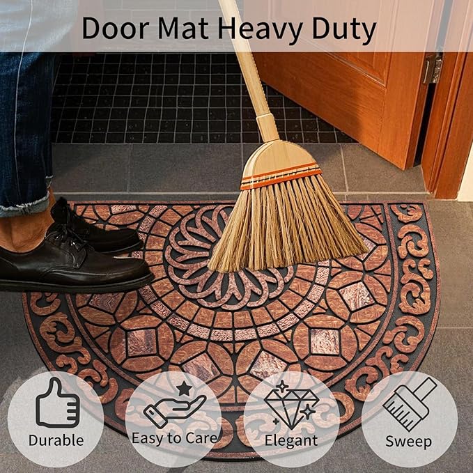 Door Mat Welcome Mat, Heavy Duty Outside Door Mat 23.6 x 35.4 Inch Round Front Door Rug Doormat for Entrance Home Non-Slip Rubber Rug for Front Door, Entryway, Patio (Orange)