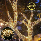 4Pack Solar String Lights for Outside, 400 LED Solar Christmas Lights Outdoor Waterproof with 8 Modes Solar Fairy Lights for Xmas Tree Party Wedding Garden Fence Decorations (Warm White)