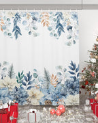 Vandarllin Blue Christmas Poinsettia Shower Curtain, Winter Eucalyptus Leaves Shower Curtains Set with Hooks, Waterproof Fabric Bathroom Curtains Decor Home Accessories,Stall 48 X 72 Inch