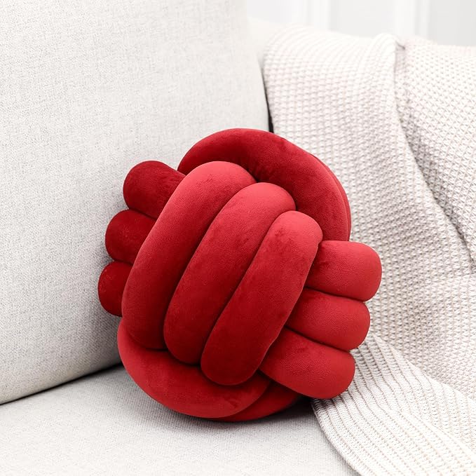 Petrella Knot Pillow Throw Pillows Ball Round Cute Throw Pillows Home Decor Cushion Decorative Aesthetic Spandex,Burgundy 11inch